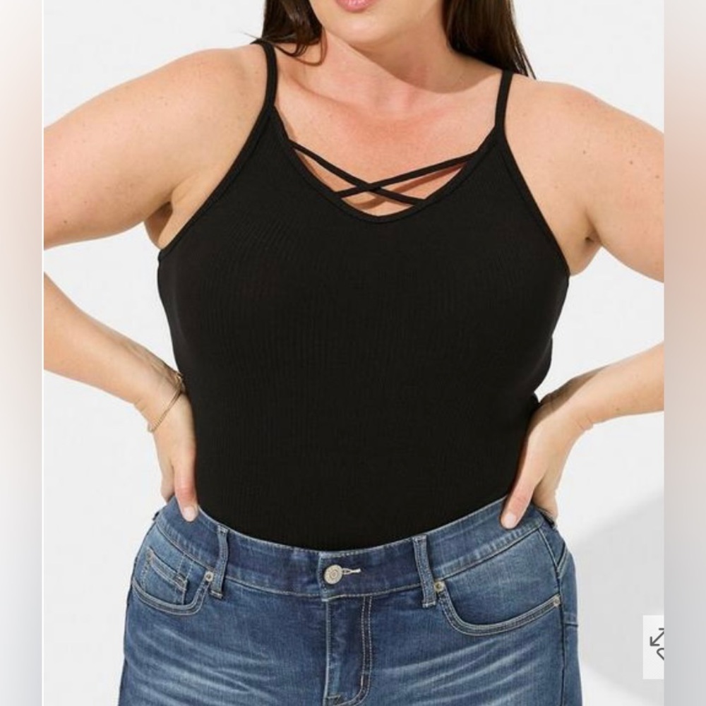 Torrid Everyday Rib V-Neck Cross Front Tank Size 0 (Large )